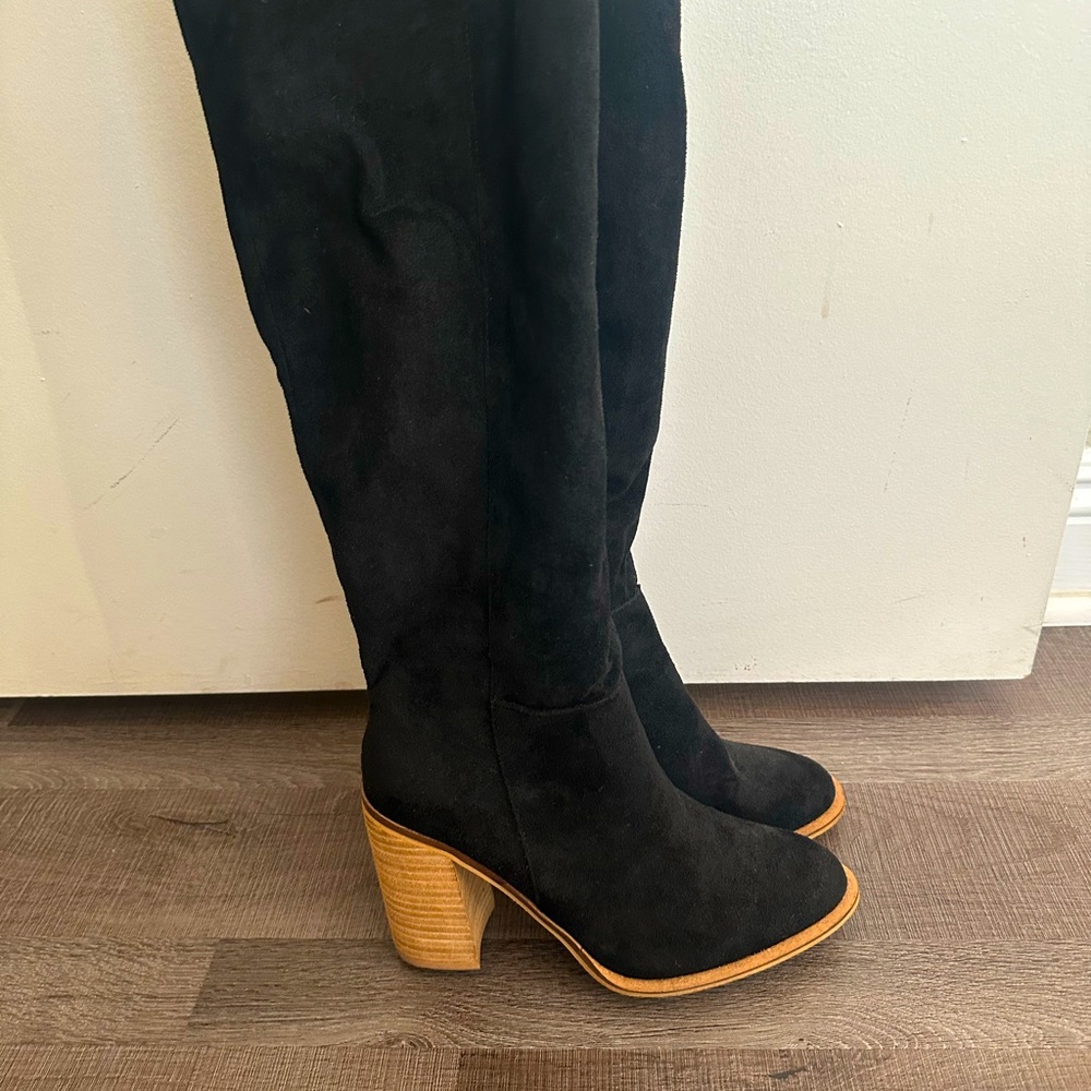 Black knee high suede boots